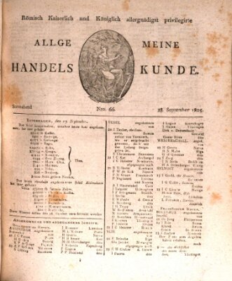 Römisch Kaiserlich und Königlich Dänisch privilegirte allgemeine Handelskunde Samstag 28. September 1805