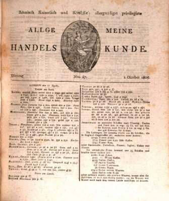 Römisch Kaiserlich und Königlich Dänisch privilegirte allgemeine Handelskunde Dienstag 1. Oktober 1805