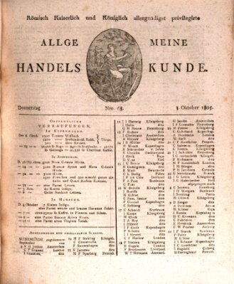 Römisch Kaiserlich und Königlich Dänisch privilegirte allgemeine Handelskunde Donnerstag 3. Oktober 1805