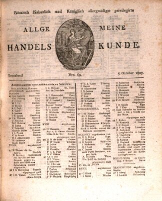 Römisch Kaiserlich und Königlich Dänisch privilegirte allgemeine Handelskunde Samstag 5. Oktober 1805