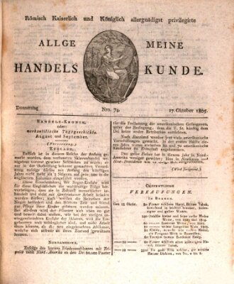 Römisch Kaiserlich und Königlich Dänisch privilegirte allgemeine Handelskunde Donnerstag 17. Oktober 1805