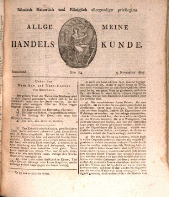 Römisch Kaiserlich und Königlich Dänisch privilegirte allgemeine Handelskunde Samstag 9. November 1805