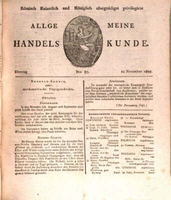 Römisch Kaiserlich und Königlich Dänisch privilegirte allgemeine Handelskunde Dienstag 12. November 1805