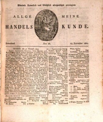 Römisch Kaiserlich und Königlich Dänisch privilegirte allgemeine Handelskunde Samstag 23. November 1805