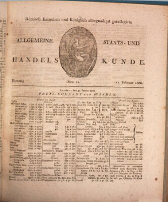 Römisch Kaiserlich und Königlich Dänisch privilegirte allgemeine Handelskunde Dienstag 11. Februar 1806