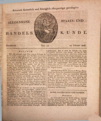 Römisch Kaiserlich und Königlich Dänisch privilegirte allgemeine Handelskunde Samstag 15. Februar 1806