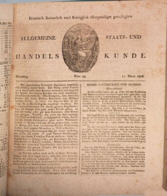 Römisch Kaiserlich und Königlich Dänisch privilegirte allgemeine Handelskunde Dienstag 11. März 1806