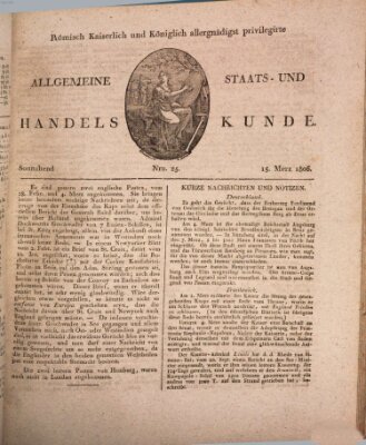 Römisch Kaiserlich und Königlich Dänisch privilegirte allgemeine Handelskunde Samstag 15. März 1806