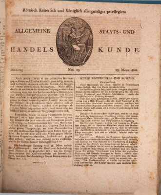 Römisch Kaiserlich und Königlich Dänisch privilegirte allgemeine Handelskunde Dienstag 25. März 1806