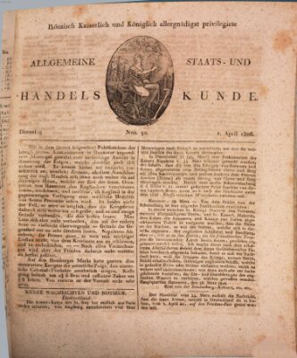 Römisch Kaiserlich und Königlich Dänisch privilegirte allgemeine Handelskunde Dienstag 1. April 1806