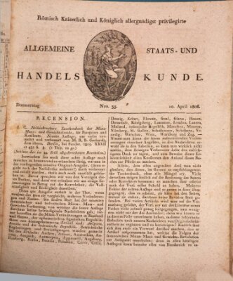 Römisch Kaiserlich und Königlich Dänisch privilegirte allgemeine Handelskunde Donnerstag 10. April 1806