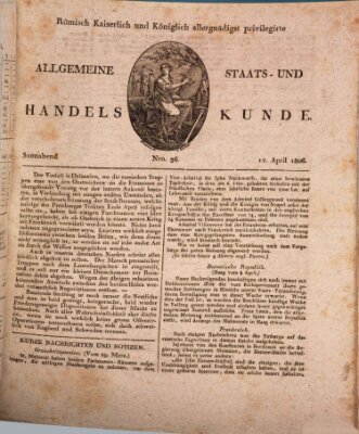 Römisch Kaiserlich und Königlich Dänisch privilegirte allgemeine Handelskunde Samstag 12. April 1806