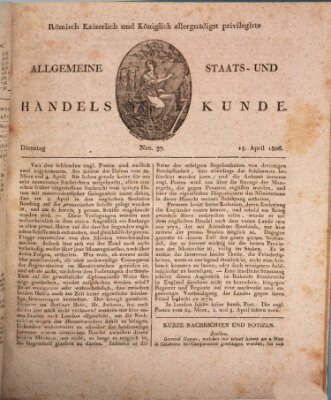 Römisch Kaiserlich und Königlich Dänisch privilegirte allgemeine Handelskunde Dienstag 15. April 1806