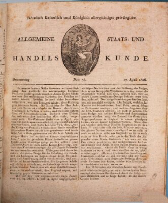 Römisch Kaiserlich und Königlich Dänisch privilegirte allgemeine Handelskunde Donnerstag 17. April 1806