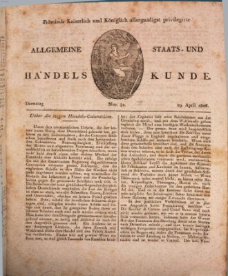 Römisch Kaiserlich und Königlich Dänisch privilegirte allgemeine Handelskunde Dienstag 29. April 1806