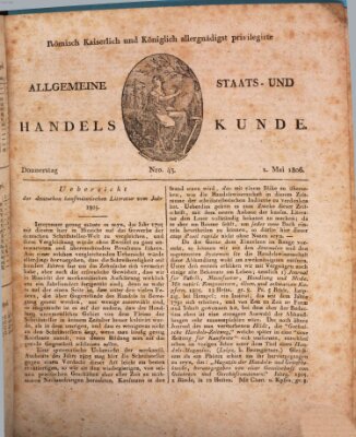 Römisch Kaiserlich und Königlich Dänisch privilegirte allgemeine Handelskunde Donnerstag 1. Mai 1806