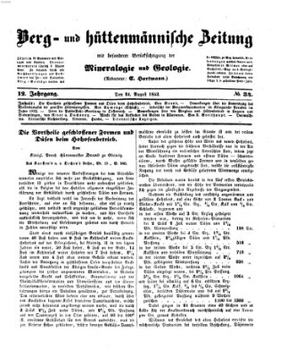 Berg- und hüttenmännische Zeitung Mittwoch 24. August 1853