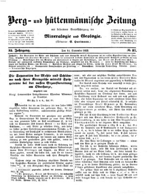 Berg- und hüttenmännische Zeitung Mittwoch 14. September 1853