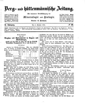 Berg- und hüttenmännische Zeitung Mittwoch 4. Oktober 1854