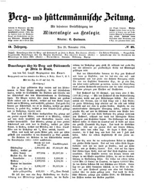 Berg- und hüttenmännische Zeitung Mittwoch 29. November 1854