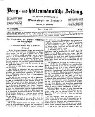 Berg- und hüttenmännische Zeitung Mittwoch 1. August 1855