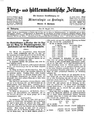 Berg- und hüttenmännische Zeitung Mittwoch 29. August 1855