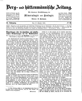 Berg- und hüttenmännische Zeitung Mittwoch 17. Oktober 1855