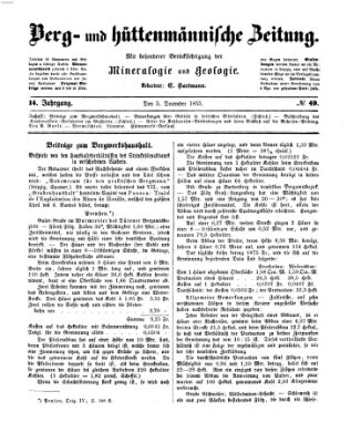 Berg- und hüttenmännische Zeitung Mittwoch 5. Dezember 1855