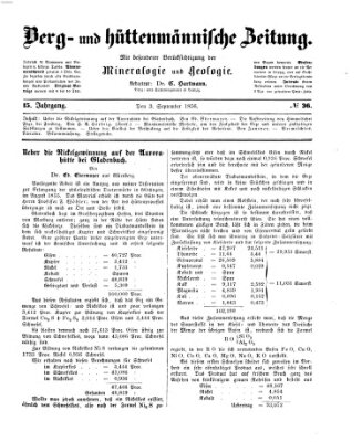 Berg- und hüttenmännische Zeitung Mittwoch 3. September 1856