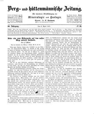 Berg- und hüttenmännische Zeitung Donnerstag 9. April 1857