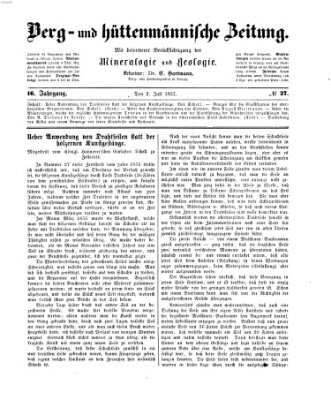 Berg- und hüttenmännische Zeitung Donnerstag 2. Juli 1857