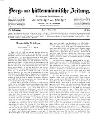 Berg- und hüttenmännische Zeitung Mittwoch 7. April 1858