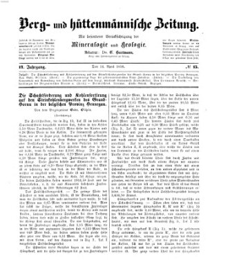 Berg- und hüttenmännische Zeitung Mittwoch 14. April 1858