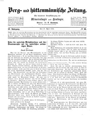 Berg- und hüttenmännische Zeitung Mittwoch 21. April 1858