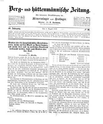 Berg- und hüttenmännische Zeitung Mittwoch 4. August 1858