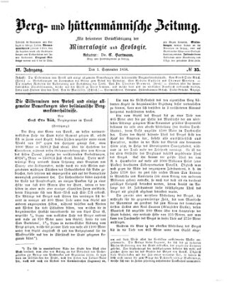 Berg- und hüttenmännische Zeitung Mittwoch 1. September 1858