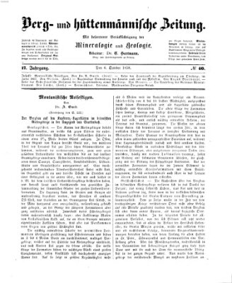 Berg- und hüttenmännische Zeitung Mittwoch 6. Oktober 1858