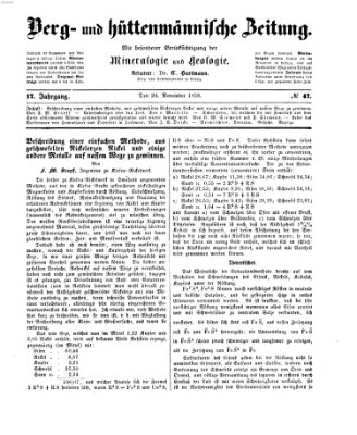 Berg- und hüttenmännische Zeitung Mittwoch 24. November 1858