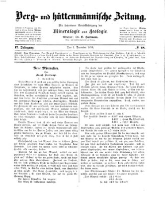 Berg- und hüttenmännische Zeitung Mittwoch 1. Dezember 1858