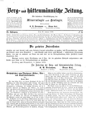 Berg- und hüttenmännische Zeitung Montag 10. Januar 1859