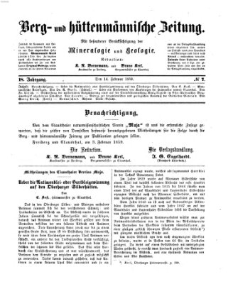 Berg- und hüttenmännische Zeitung Montag 14. Februar 1859