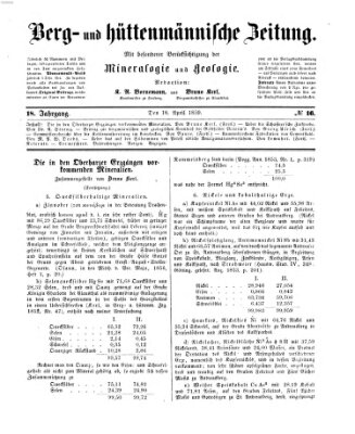 Berg- und hüttenmännische Zeitung Monday 18. April 1859