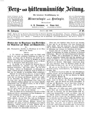 Berg- und hüttenmännische Zeitung Montag 2. Juli 1860