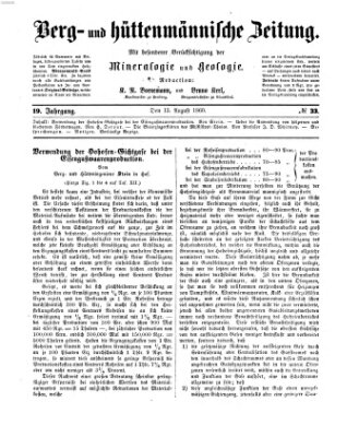 Berg- und hüttenmännische Zeitung Montag 13. August 1860