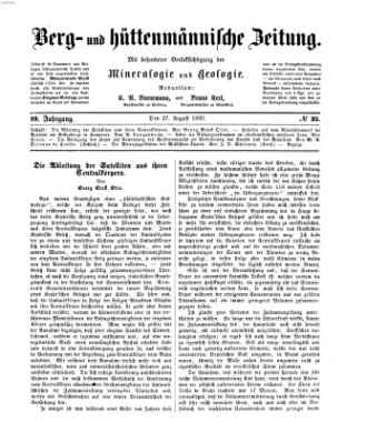 Berg- und hüttenmännische Zeitung Montag 27. August 1860