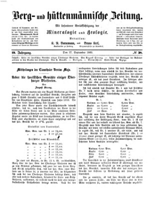 Berg- und hüttenmännische Zeitung Montag 17. September 1860