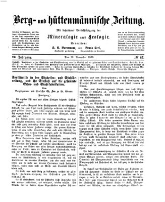 Berg- und hüttenmännische Zeitung Montag 19. November 1860