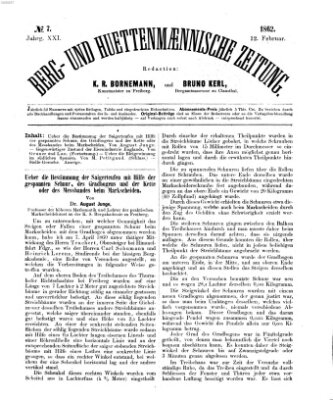 Berg- und hüttenmännische Zeitung Mittwoch 12. Februar 1862