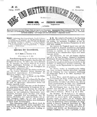 Berg- und hüttenmännische Zeitung Montag 13. November 1865