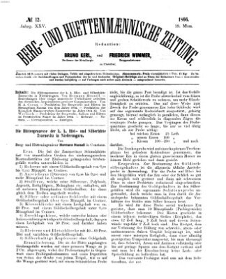 Berg- und hüttenmännische Zeitung Montag 19. März 1866